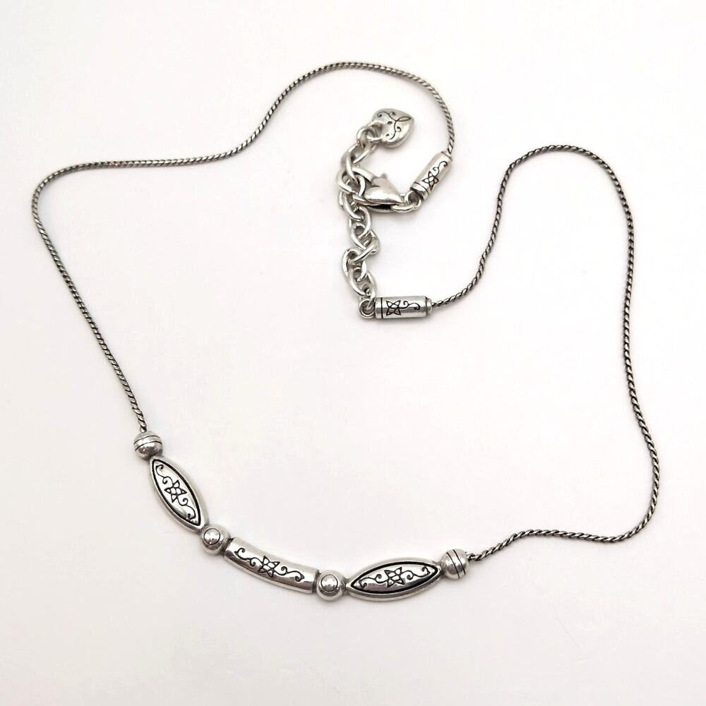 Brighton Silver Plated Curved Bar Scroll Design Adjustable Necklace 16.5in-18in